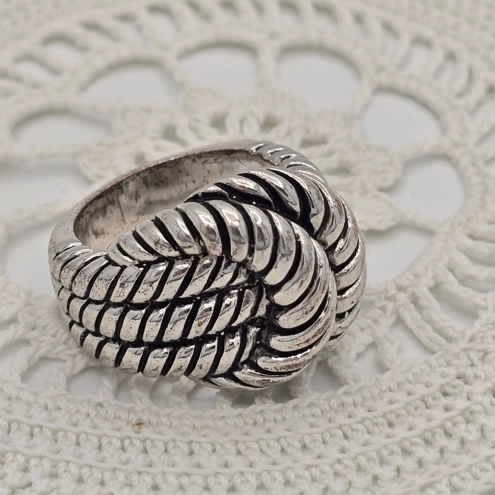 Lia Sophia Ring Love Me Knot Silver Tone Triple Row Knotted Rope Size 6